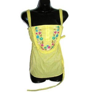 y2k retro boho yellow floral shirt size extra small xs